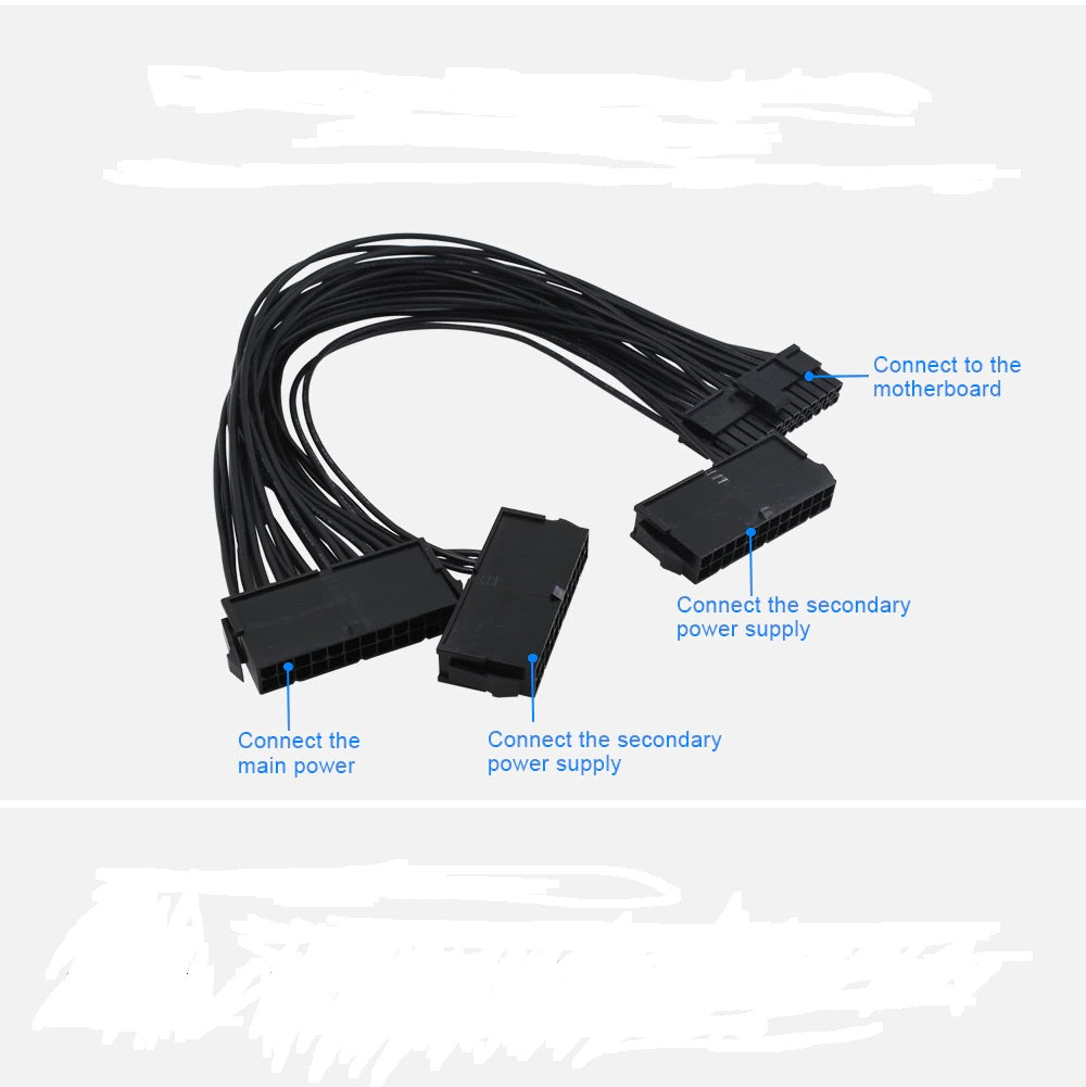 Three Dual PSU Extension Cable ATX 24Pin Power Supply 3PSU