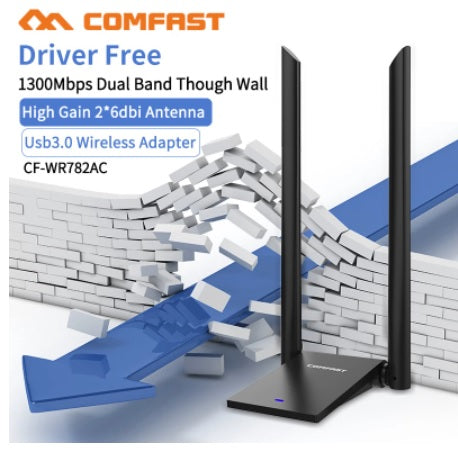 High gain long range 1300Mbps Dual Band Wifi Adapter Dual 6dbi