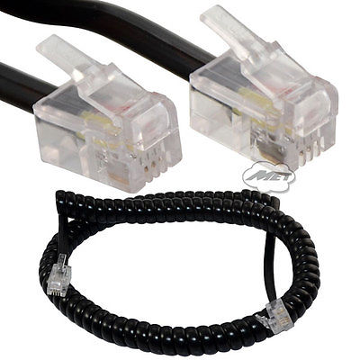 Home Telephone Handset Coiled Extension Cord Black 10ft