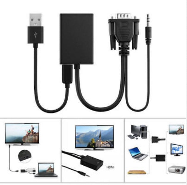 VGA + 3.5mm Stereo Audio to HDMI Converter Adapter Lead Cable