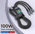 New 3-in-1 Luminous 100W 5A Fast Charging USB To Type-C Lightning Micro Fast Charger Cable