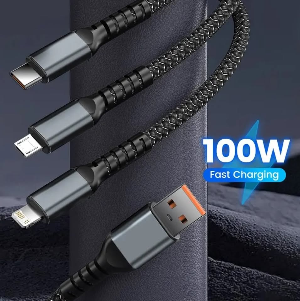 New 3-in-1 Luminous 100W 5A Fast Charging USB To Type-C Lightning Micro Fast Charger Cable