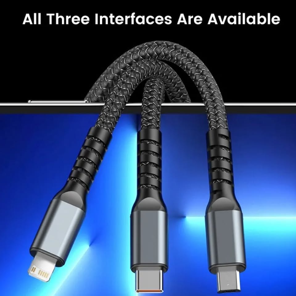 New 3-in-1 Luminous 100W 5A Fast Charging USB To Type-C Lightning Micro Fast Charger Cable