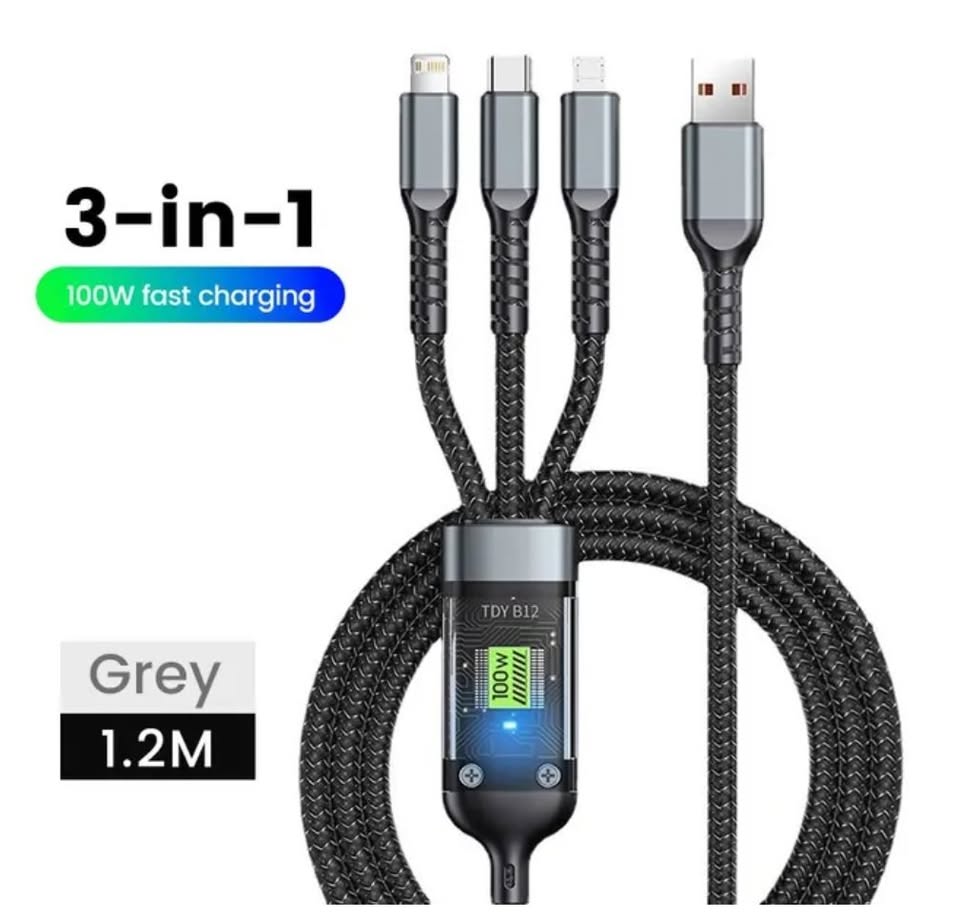 New 3-in-1 Luminous 100W 5A Fast Charging USB To Type-C Lightning Micro Fast Charger Cable
