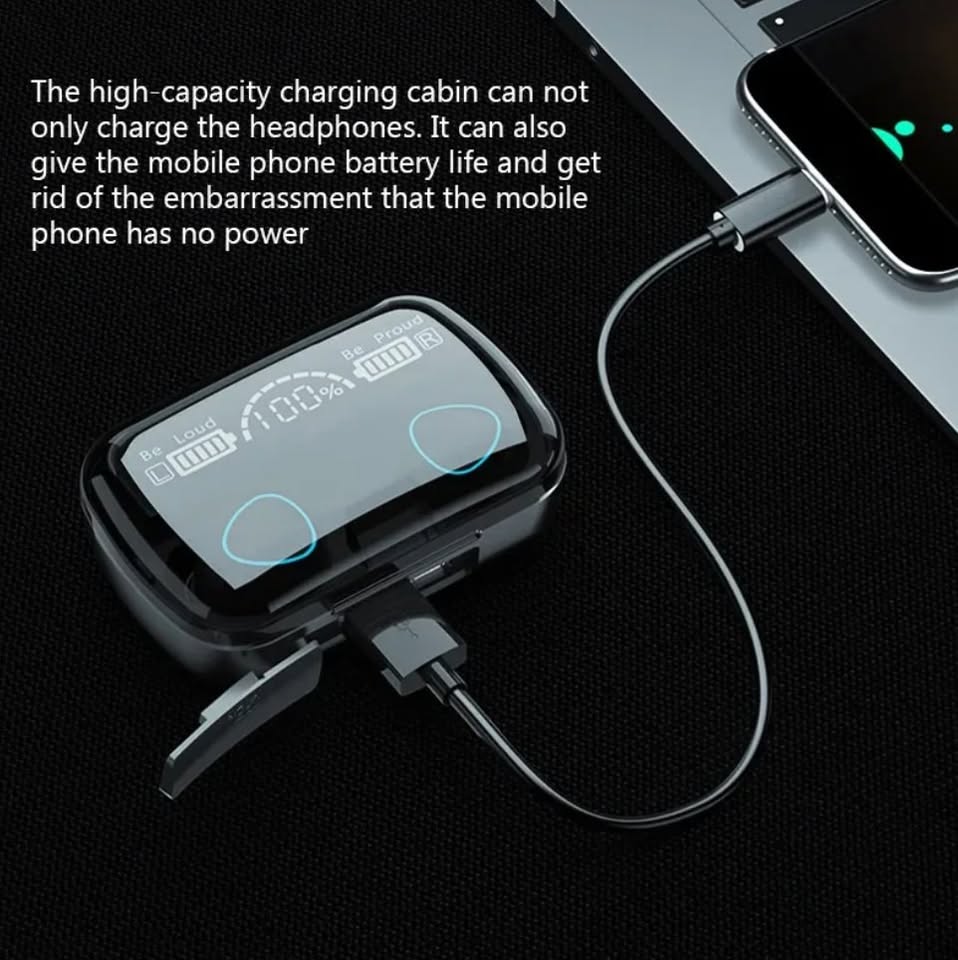 New TWS Wireless Bluetooth Headset with Power Bank Charging Box Noise Cancelling Mic Earbuds