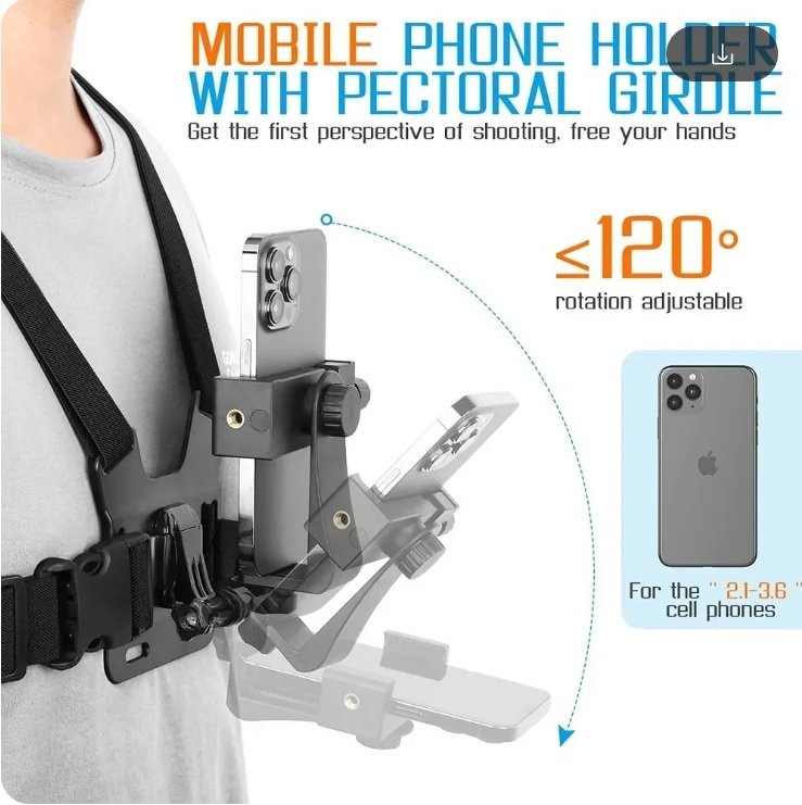 New Adjustable Multi-use 5 pcs Dual Arm Strape Chest Mount Adapter Holder Set for Cell Phone Cam