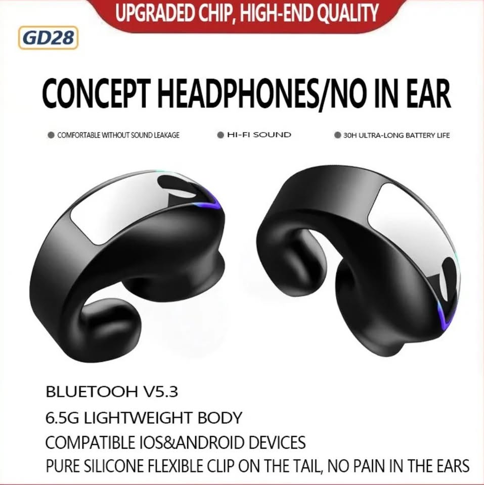 New Bluetooth Earphone Headset GD28 Bone Conduction TWS  Ear Clip Style