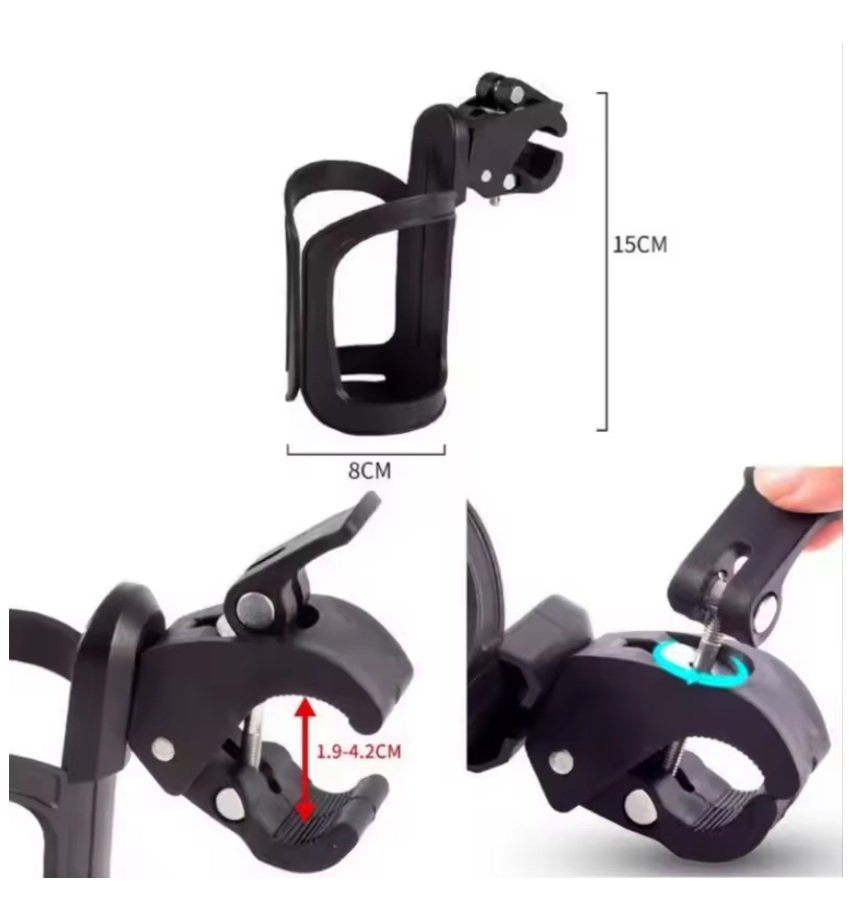 Universal 360° Bike & Stroller Water Bottle Holder – Adjustable Clamp Mount