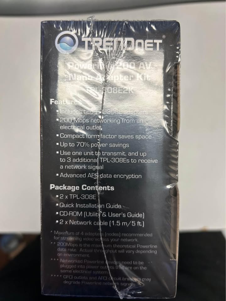 Brand new trendnet 200m powerline adapter kit (1 pair) in box