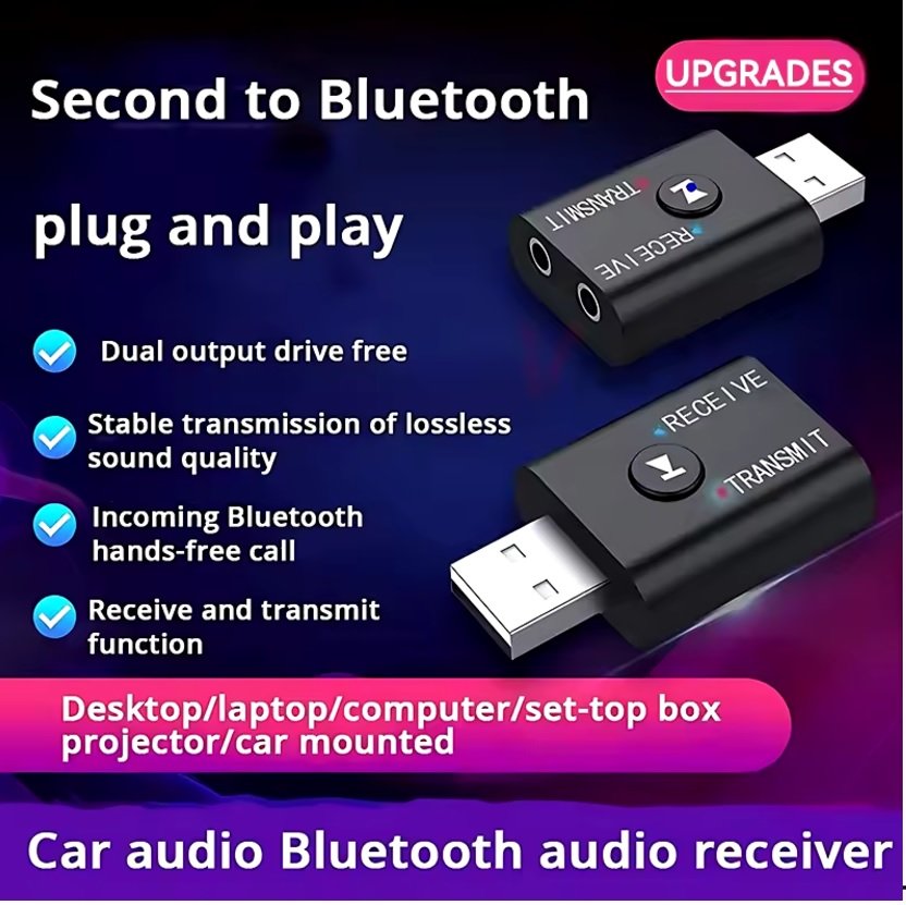 New TR6 2-in-1 Bluetooth 5.0 Audio Transmitter Receiver, 3.5mm AUX USB Stereo Music Adapter