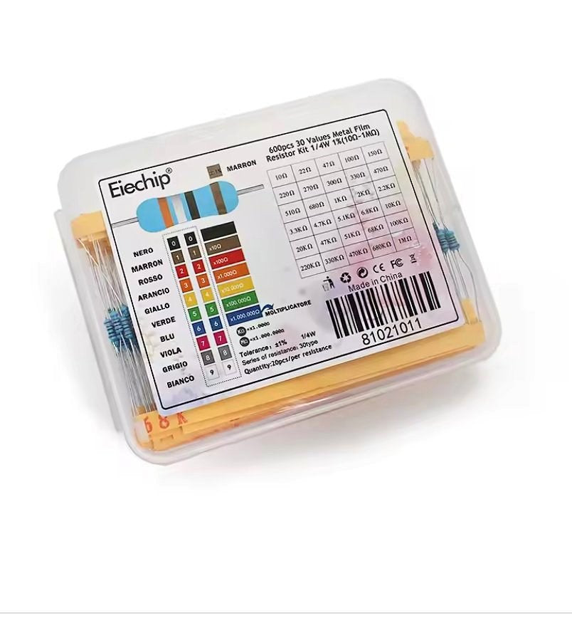 New 600pcs 1/4W Metal Film Resistor Assorted Kit – 30 Values, 20pcs Each In Durable Storage Box