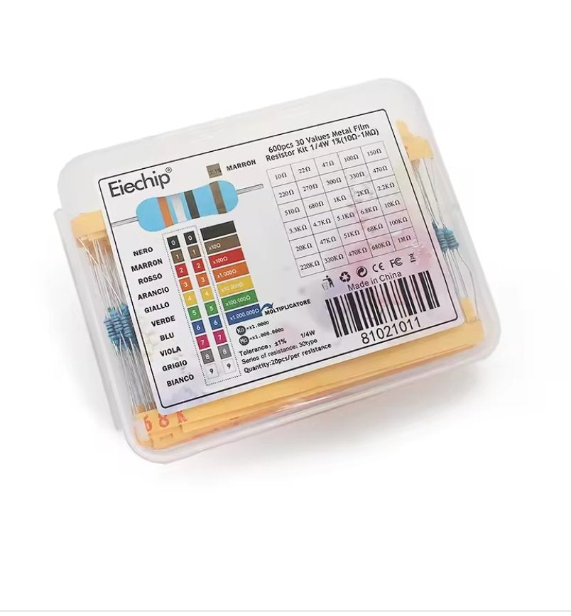 New 600pcs 1/4W Metal Film Resistor Assorted Kit – 30 Values, 20pcs Each In Durable Storage Box