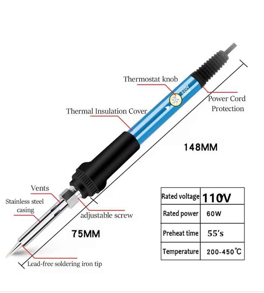 New 7-Piece Multi-Tip Soldering Gun Kit, 60W Adjustable Temperature Soldering Iron Set with 6 Head