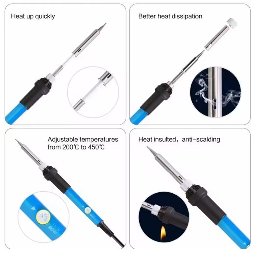 New 7-Piece Multi-Tip Soldering Gun Kit, 60W Adjustable Temperature Soldering Iron Set with 6 Head