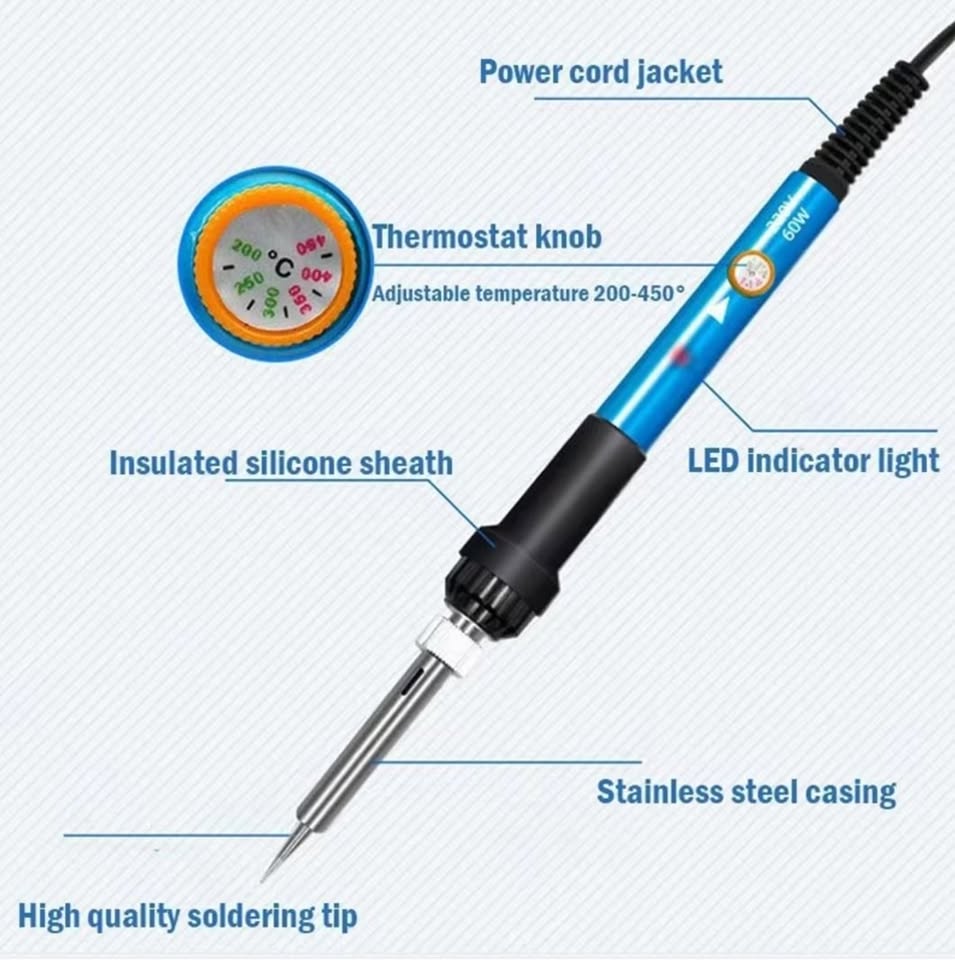 New 7-Piece Multi-Tip Soldering Gun Kit, 60W Adjustable Temperature Soldering Iron Set with 6 Head