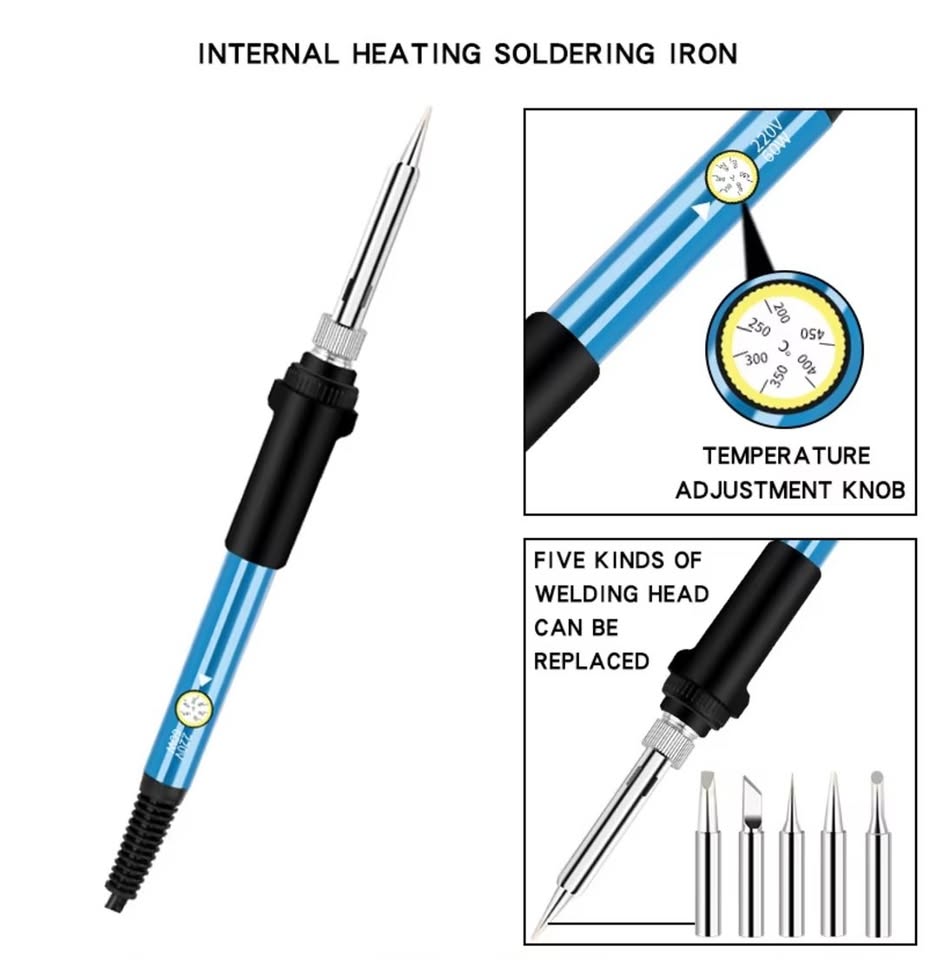 New 7-Piece Multi-Tip Soldering Gun Kit, 60W Adjustable Temperature Soldering Iron Set with 6 Head