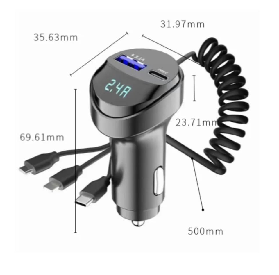New 3 in 1 Dual Port Fast Phone Car Charger USB Type C LIghtning Micro
