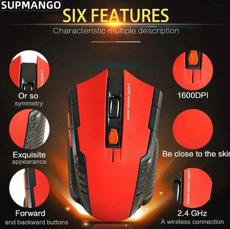 Gaming Wireless Mouse 2.4 GHz Wireless Optical Mouse Portable Adjustable DPI
