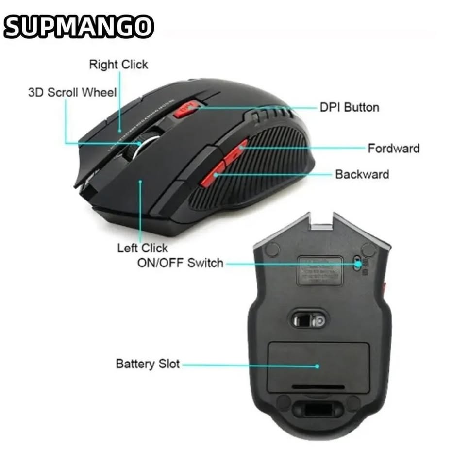 Gaming Wireless Mouse 2.4 GHz Wireless Optical Mouse Portable Adjustable DPI